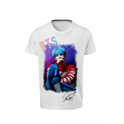 BTS - Suga - Dijital Baskılı Beyaz Unisex T-Shirt 07