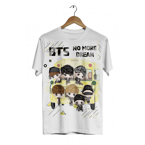 BTS - BUS - Dijital Baskılı Beyaz Unisex T-Shirt 01