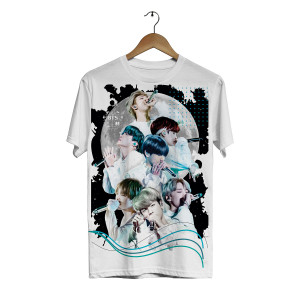 BTS - MOON - Dijital Baskılı Beyaz Unisex T-Shirt 01