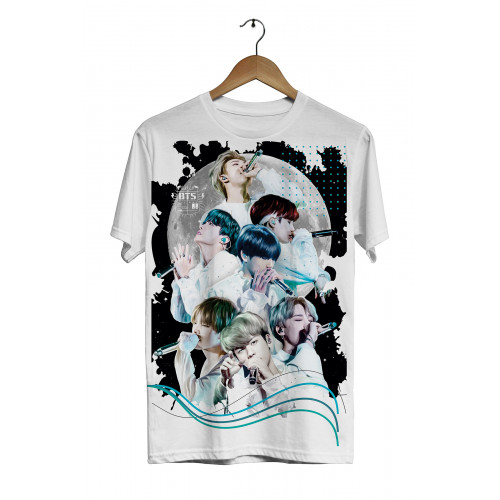 BTS - MOON - Dijital Baskılı Beyaz Unisex T-Shirt 01
