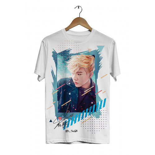 BTS - SUGA- Dijital Baskılı Beyaz Unisex T-Shirt 01