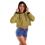 Açık Kahve Kapüşonlu Crop Top Kadın Sweatshirt