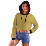 Açık Kahve Kapüşonlu Crop Top Kadın Sweatshirt