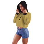 Açık Kahve Kapüşonlu Crop Top Kadın Sweatshirt