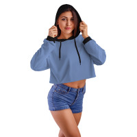 Bebe Mavi Kapüşonlu Crop Top Kadın Sweatshirt