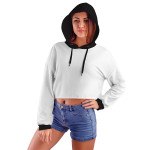 Beyaz Kapüşonlu Crop Top Kadın Sweatshirt