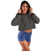 Füme Kapüşonlu Crop Top Kadın Sweatshirt
