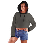 Füme Kapüşonlu Crop Top Kadın Sweatshirt