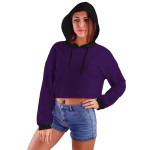 Koyu Mor Kapüşonlu Crop Top Kadın Sweatshirt