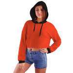 Koyu Turuncu Kapüşonlu Crop Top Kadın Sweatshirt