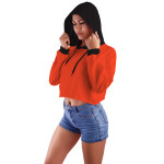 Koyu Turuncu Kapüşonlu Crop Top Kadın Sweatshirt