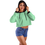 Su Yeşili Kapüşonlu Crop Top Kadın Sweatshirt