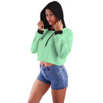 Su Yeşili Kapüşonlu Crop Top Kadın Sweatshirt