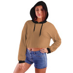 Sütlü Kahve Kapüşonlu Crop Top Kadın Sweatshirt