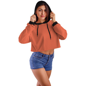 Yavruağzı Kapüşonlu Crop Top Kadın Sweatshirt