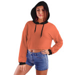 Yavruağzı Kapüşonlu Crop Top Kadın Sweatshirt